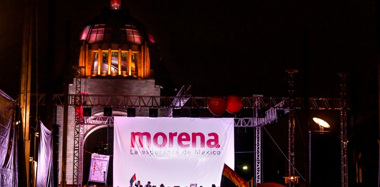 Morena banner at night