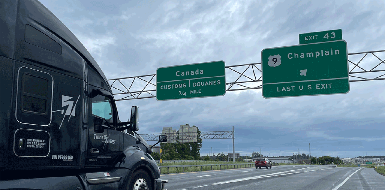 Semitruck on highway towards US-Canada border