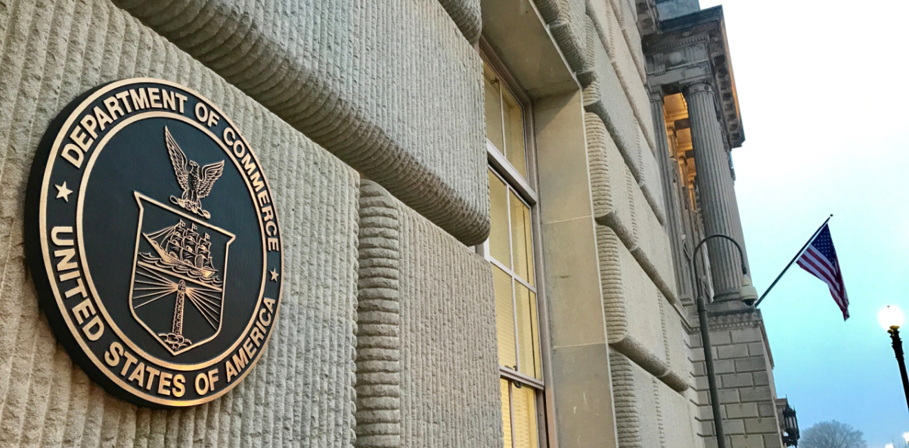 Department of Commerce seal on headquarter's building