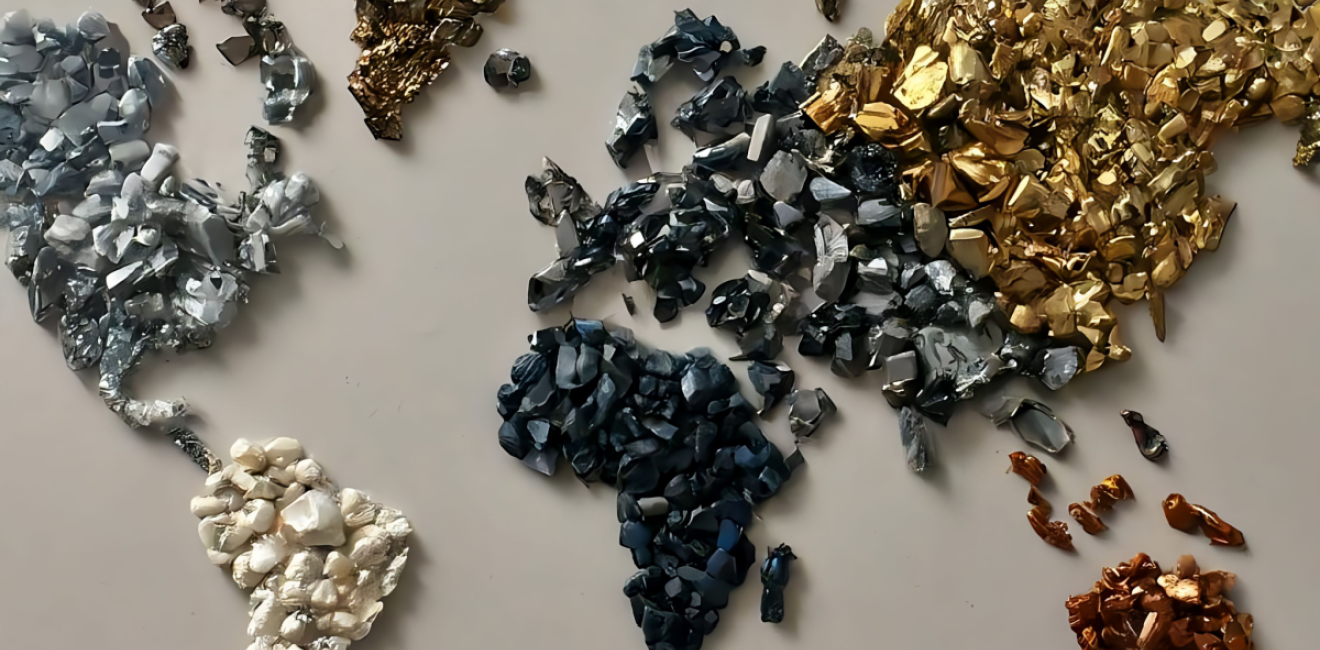 World map made of critical minerals