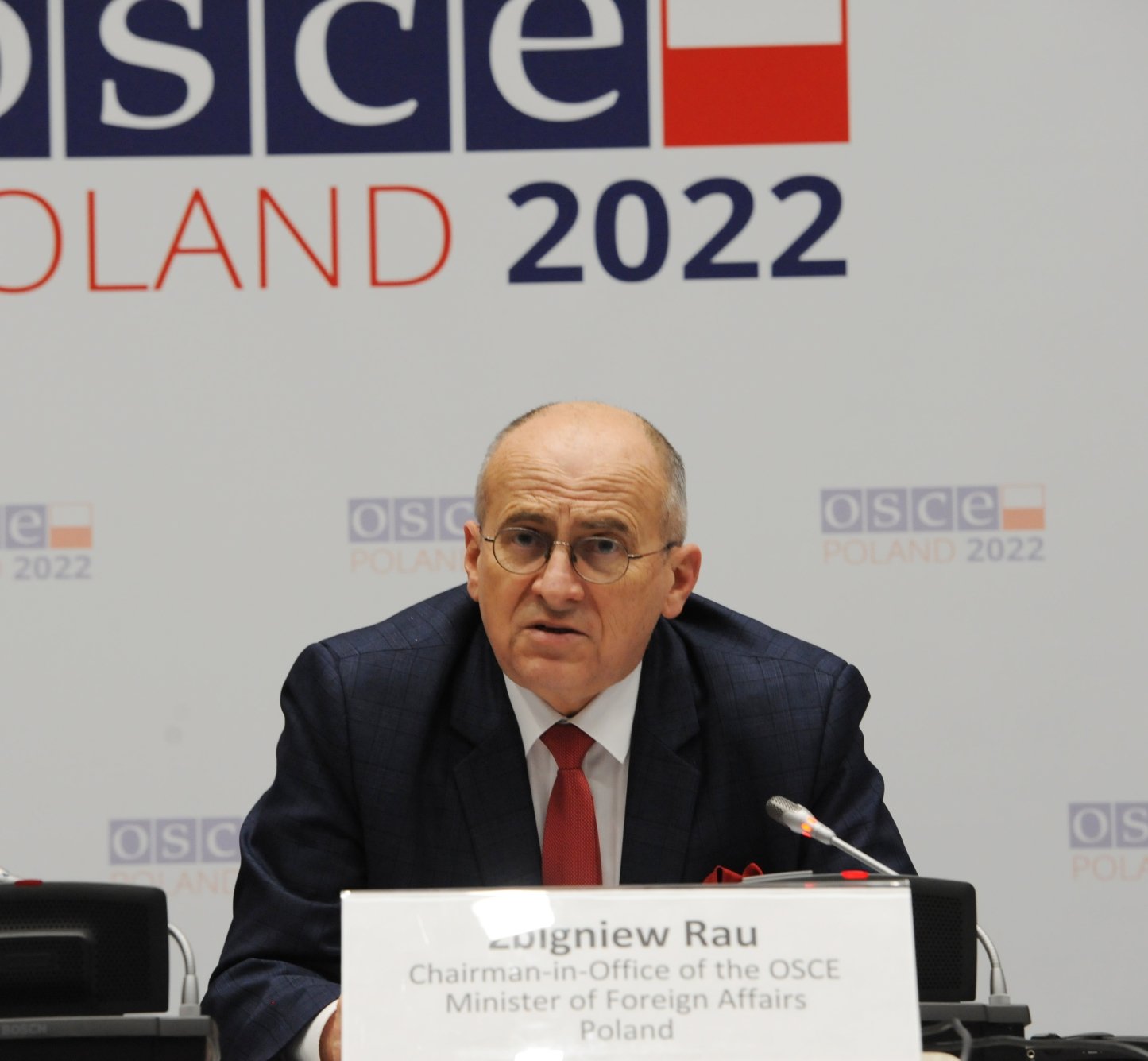 OSCE Chairman-in-Office (CiO) and Minister for Foreign Affairs of Poland Zbigniew Rau during a press conference, Vienna, 8 February 2022.