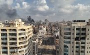 Rimal neighborhood buildings destroyed in north gaza, drone Aerial view over North Gaza in the war with Israel