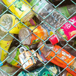 Plastic bottles behind a fence