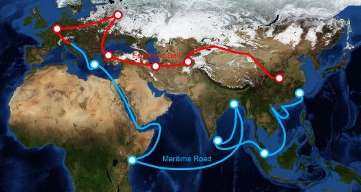 Map displaying China's Belt and Road Initiative.