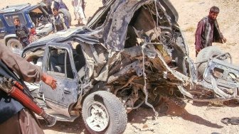 Car destroyed by a roadside IED