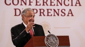 Andres Manuel Lopez Obrador president of Mexico in his press conference in Palacio Nacional.