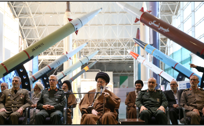 Supreme Leader Ayatollah Ali Khamenei pictured at a 2023 weapons exhibition