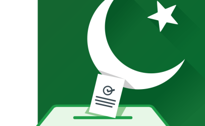 Pakistan flag in front of ballot box. graphic