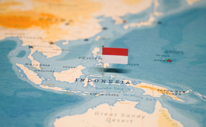 Map marking Indonesia with a flag