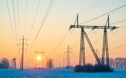 Ukrainian electricity infrastructure in a winter landscape