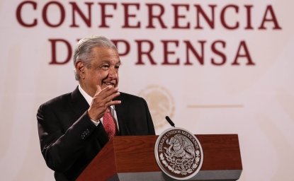 Andres Manuel Lopez Obrador president of Mexico in his press conference in Palacio Nacional.