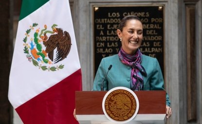 Mexico City, Mexico October 15 2024. Claudia Sheinbaum Pardo, president of Mexico at a press conference after the CEO Dialogue meeting at the National Palace.