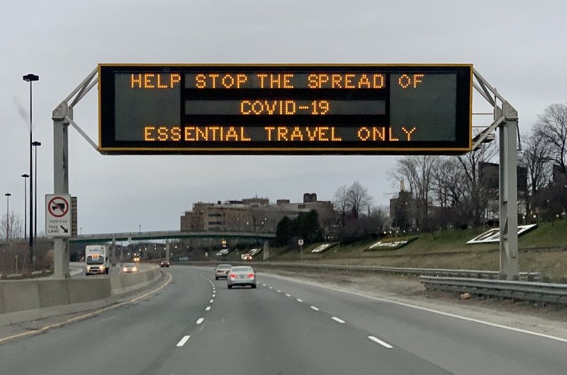 COVID-19 highway sign in Toronto, March 2020