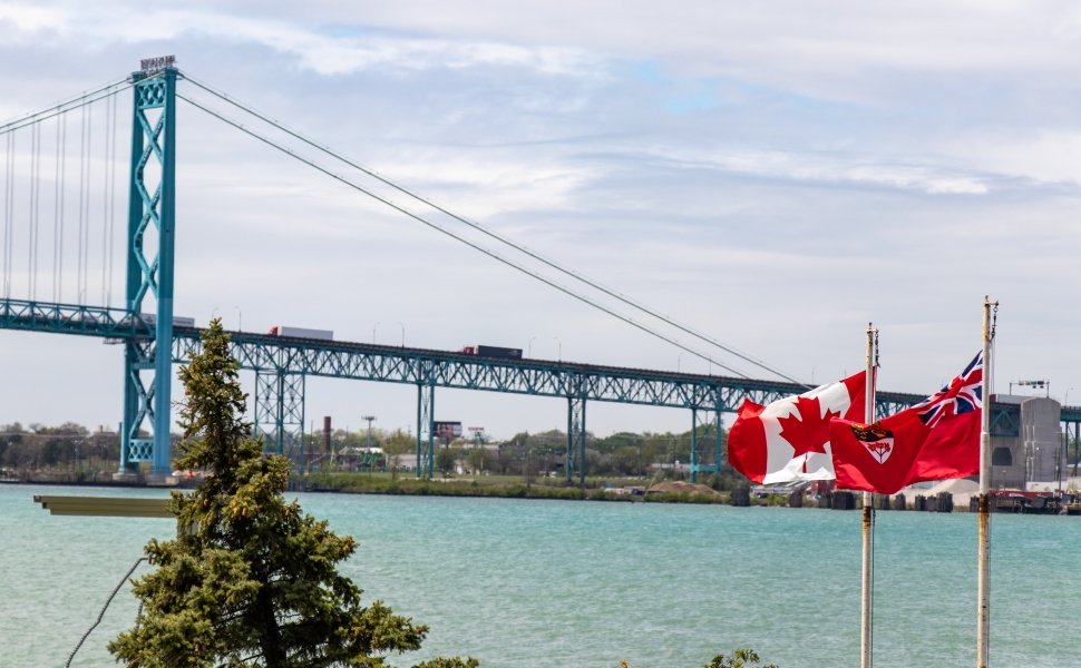 Ambassador Bridge with Canadian Flag