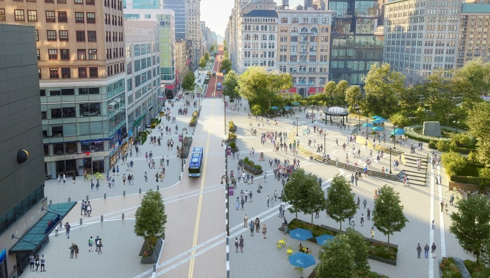 14th Street Looking West: Rendering for the Union Square Vision Plan. Marvel, courtesy of Union Square Partnership. 2021.
