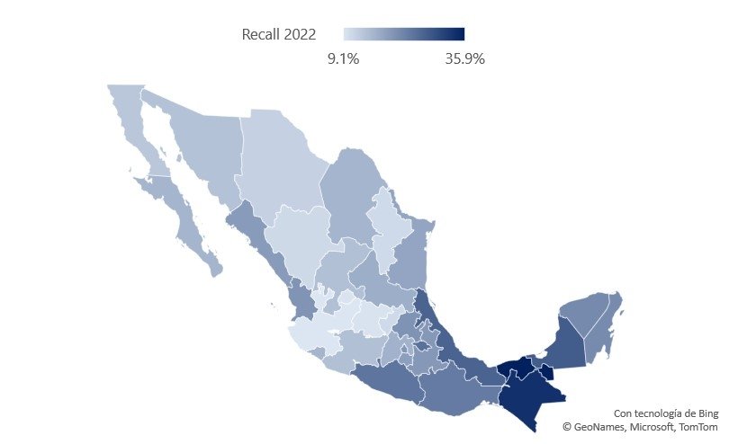 Electoral participation in 2022 recall, by state