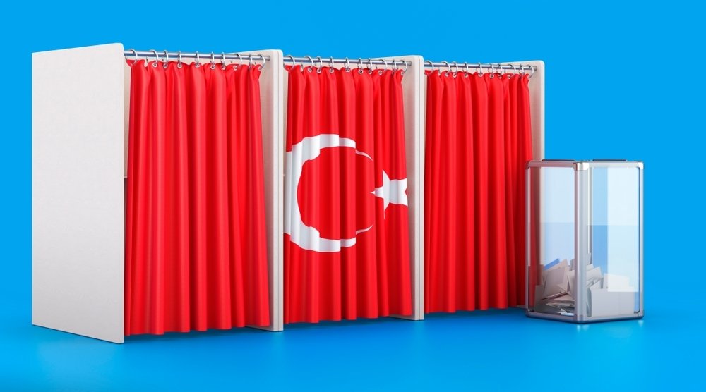 Voting booths with the Turkish flag