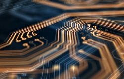 A close up view of a circuit board.