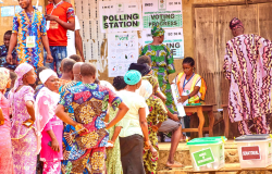 People waiting to cast their vote during the Nigerian presidential election 