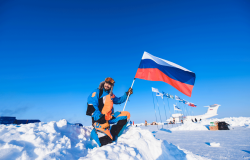 Russia flag in the Arctic