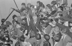 Boris Yeltsin in a crowd of journalists, March 1991