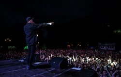 Kyiv rapper performing for audience