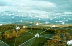 Clean tech grid connecting over landscape
