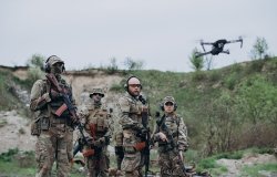 Ukraine soldiers with drone 