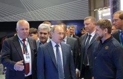CEO of Rostec Corporation Sergey Chemezov, President of Russia Vladimir Putin and head of Chechnya Ramzan Kadyrov